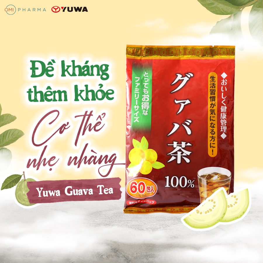 Trà Lá Ổi Yuwa 100% Lá Ổi Guava Tea Thanh Nhiệt Giảm Cân, Tốt Sức Khỏe Túi 60 Gói [Mua 1 Tặng 1]