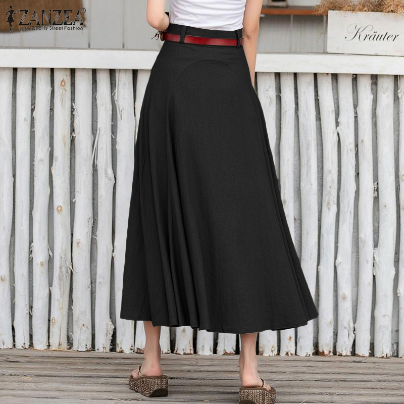 Chân váy ZANZEA cotton dài eo cao màu trơn cho nữ