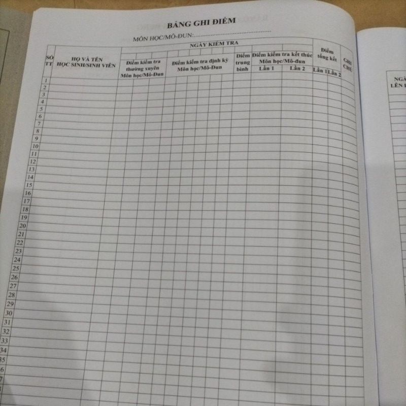 Sổ lên lớp theo thông tư 23/2018, dùng cho hệ trung cấp, cao đẳng nghề