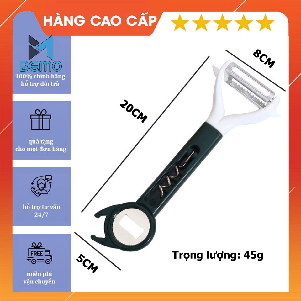 [6 IN 1] Nạo Rau Củ Đa Năng 6 In 1, Dụng Cụ Khui Rượu Vang, Khui Đồ Hộp, Mở Nắp Bia Tiện Lợi, Nạo Vỏ Trái Cây Cao Cấp