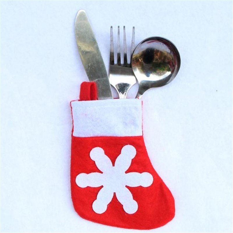 12pcs Snowflake Pattern Christmas Socks Utensils Cutlery Bags Table Decorations Forks Pockets Candy Bags
