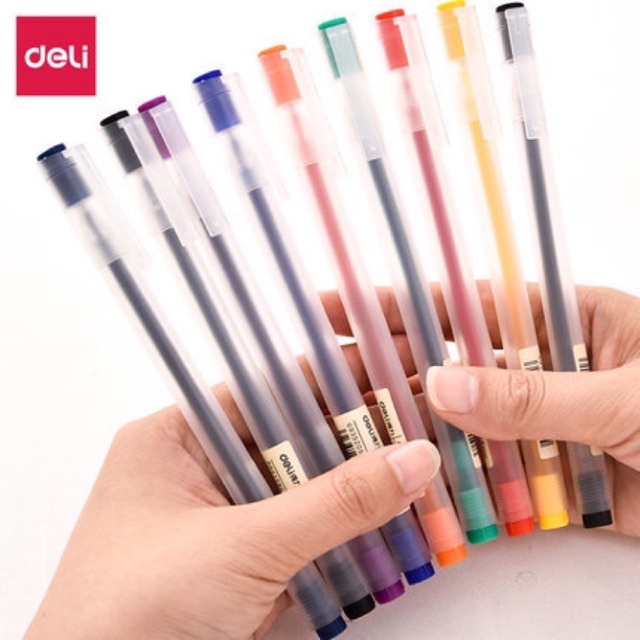 Bút mực gel 0.5mm nhiều màu Deli cute nắp đậy dùng để viết calligraphy trang trí sổ dễ thương nét chữ đẹp cao cấp  A119