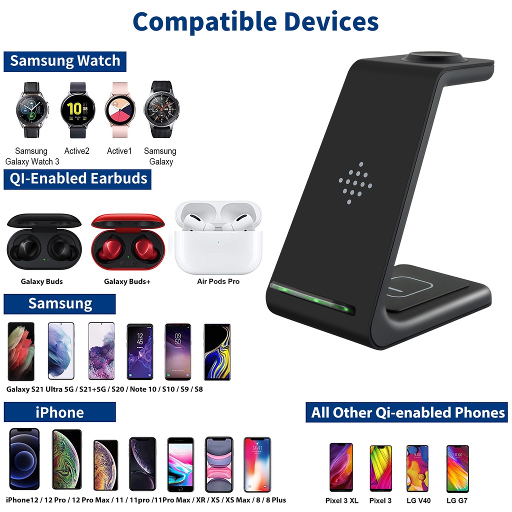 SAMSUNG Đế Sạc Nhanh Không Dây TYPE-C 3 Trong 1 Tương Thích Với Điện Thoại Đồng Hồ Và Tai Nghe Ba Trong Một Cho FCC CE ROHS QI KC
