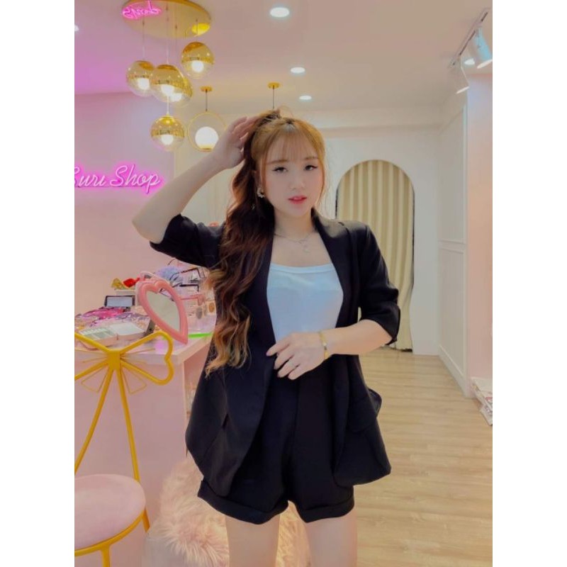 set vest 3 món khoác +quần short áo 2 dây
