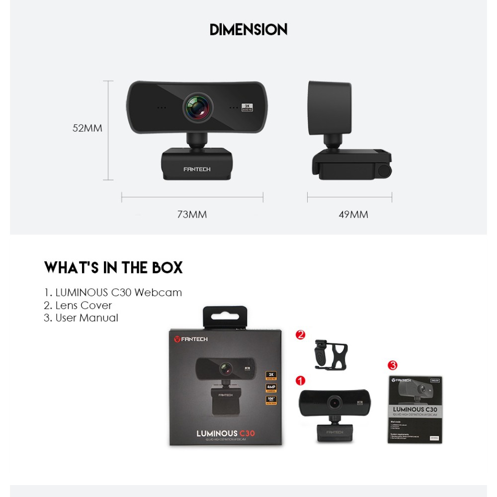 Webcam Livestream Chuyên Nghiệp FANTECH C30 LUMINOUS 4MP Hỗ Trợ Quay Chất Lượng 2K | BigBuy360 - bigbuy360.vn