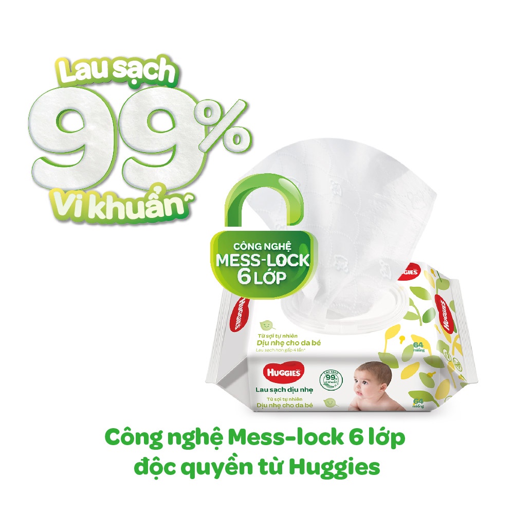 Thùng 12 gói Khăn ướt Huggies không mùi (64 miếng/gói)