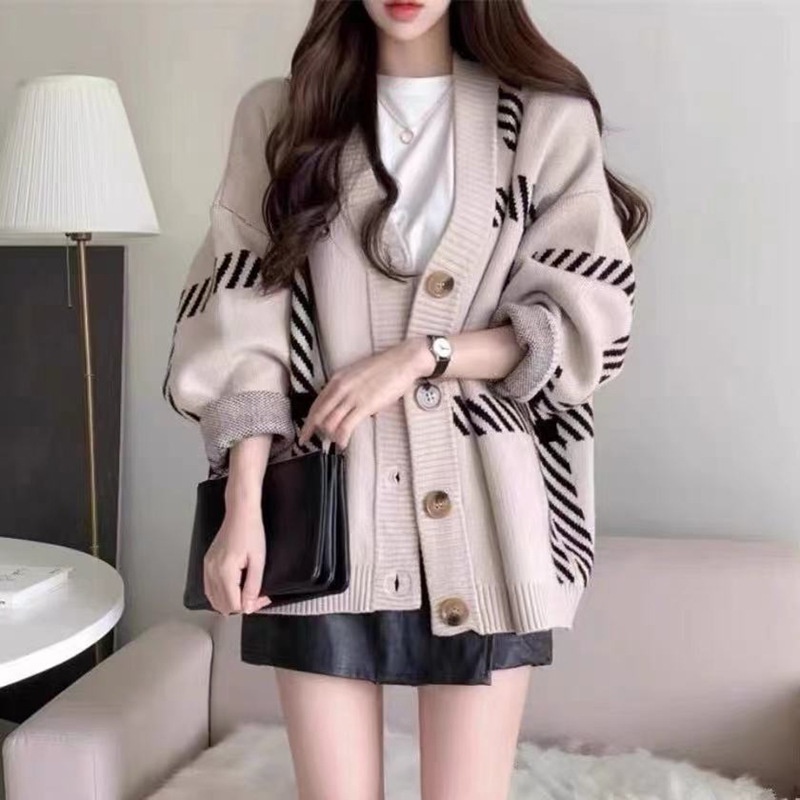 Áo khoác len cardigan kẻ Hàn Quốc thu đông (hàng Quảng Châu) năng động mẫu mới siêu hot -Bing clothing