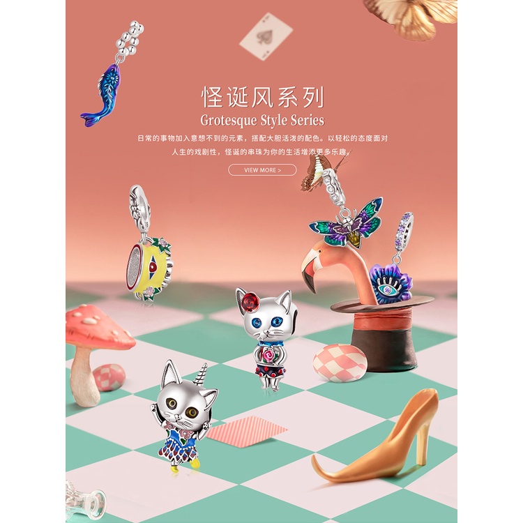 BAMOER Mặt Vòng cổ Bạc 925 Hình Hoa / Ong / Mèo / Cá Độc Đáo Thời Trang DIY