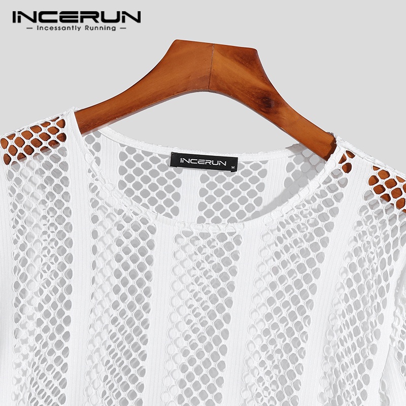 Áo lưới INCERUN tay dài thời trang xuyên thấu cho nam