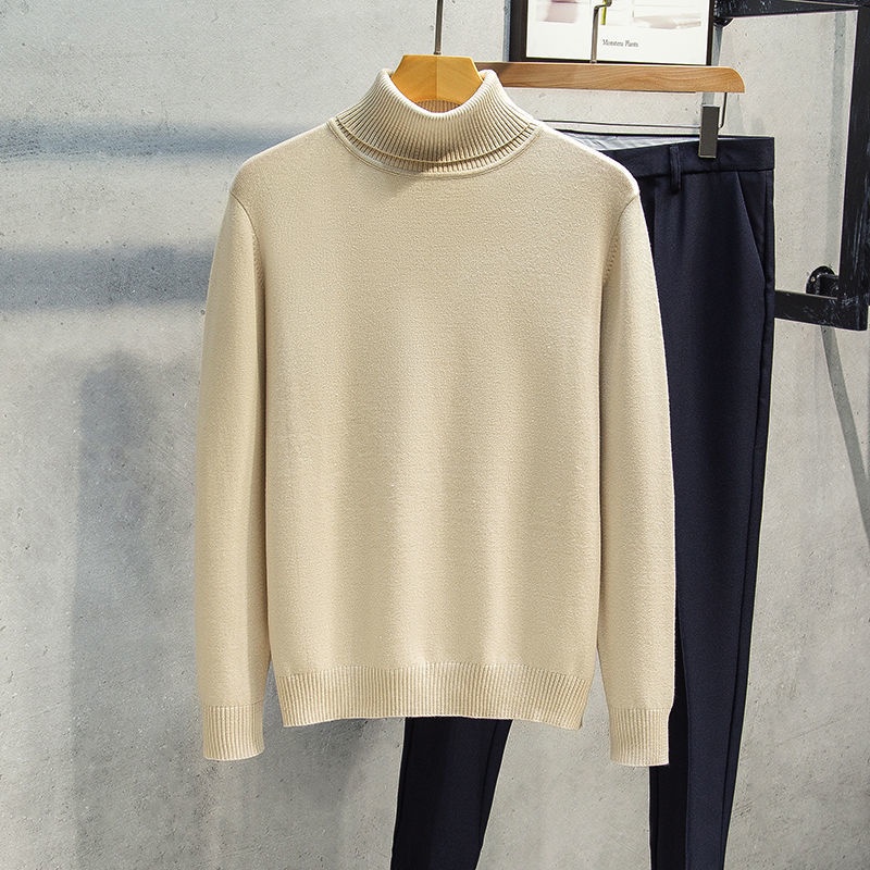Men's high-neck autumn and winter new sweater, with a thick solid color knitted bottoming shirt