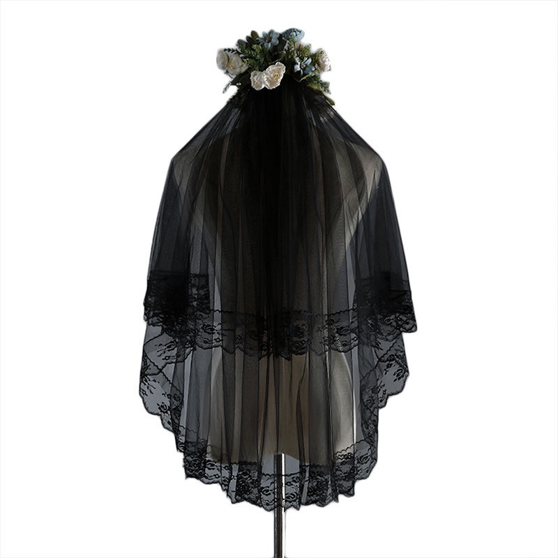 Khăn trùm đầu hai lớp phối ren có lược cài tóc cho cô dâu