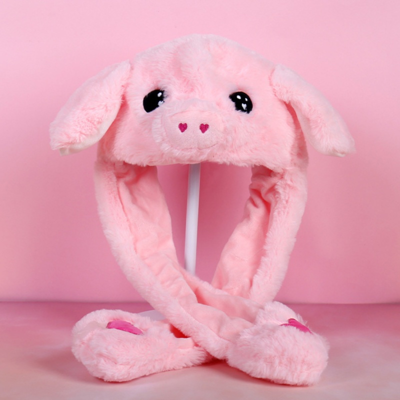 Mũ hình động vật hoạt hình nhồi bông có thể di chuyển tai vui nhộn cho nữ