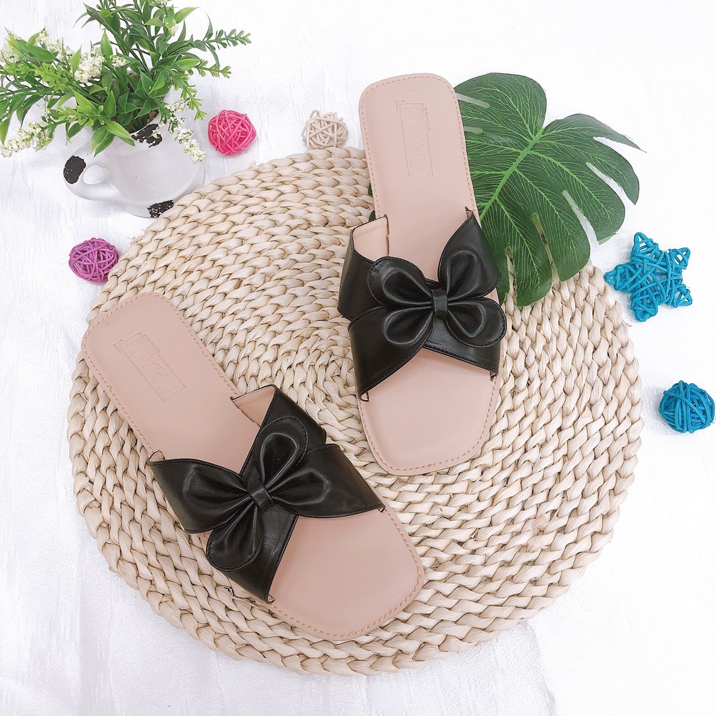 Dép lê nữ thời trang thiết kế  quai chéo đính nơ cánh mềm,dễ thương,đi dạo phố,đi biển-Pamshoes DLB05