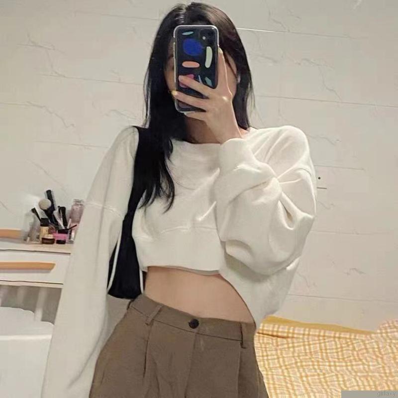 Áo hoodie lửng tay dài màu sắc trẻ trung cho nữ