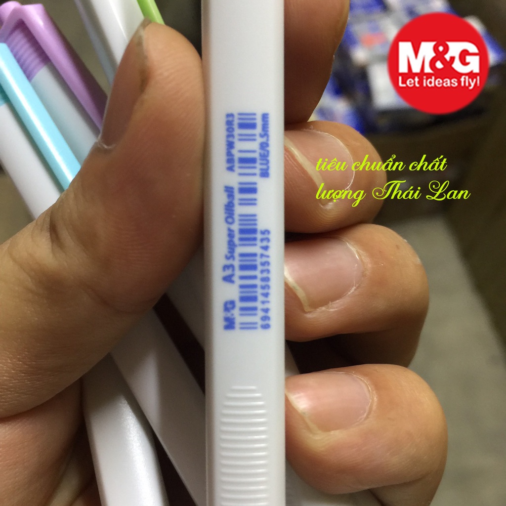 Bút bi nét mảnh thân tam giác mực dầu ABPW30R3 hộp 40 cây vỏ pastel ngòi 0.5 mực xanh viết êm trơn hàng chính hãng M&G