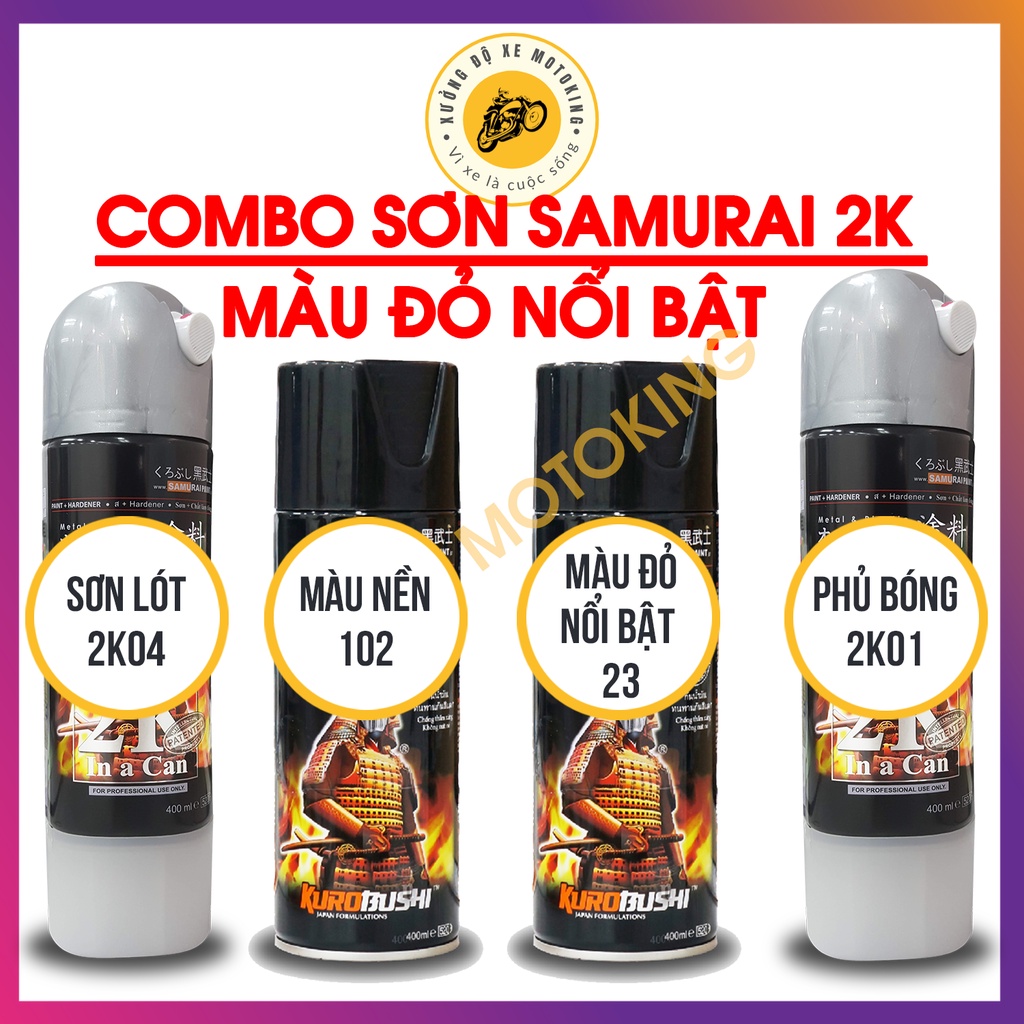 Combo sơn Samurai màu đỏ nổi bật 23 loại 2K chuẩn quy trình độ bền màu tới 5 năm 2K04 - 102 - 23 - 2K01