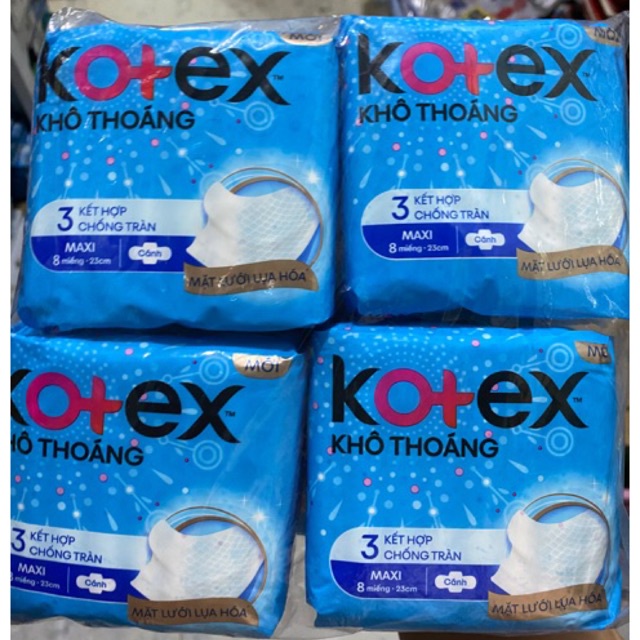 Combo 8 Gói Băng Vệ Sinh Kotex Maxi Dày Có Cánh 23cm ( 1 Gói 8 Miếng - 1 Lốc 8 Gói )