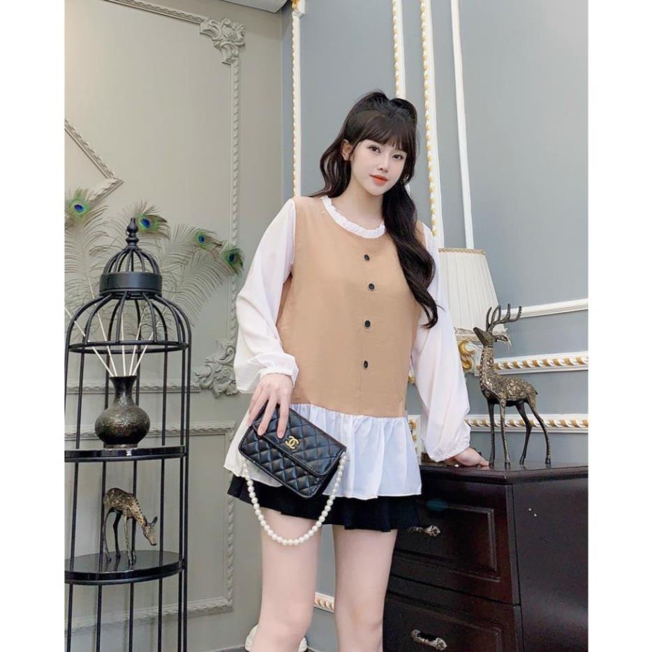 Áo bầu dài tay tam nhung công sở mùa thu đông chất đũi kẻ thiết kế cao cấp