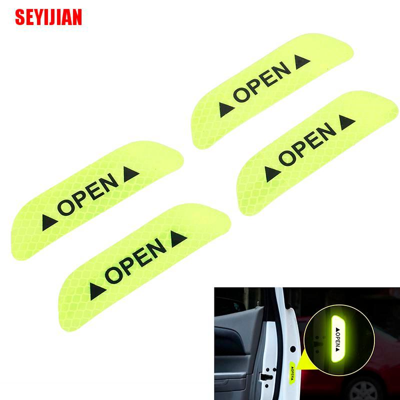 (SEY) 4X Fluorescent Green Car Door Open Sticker Reflective Tape Safety Warning Decal