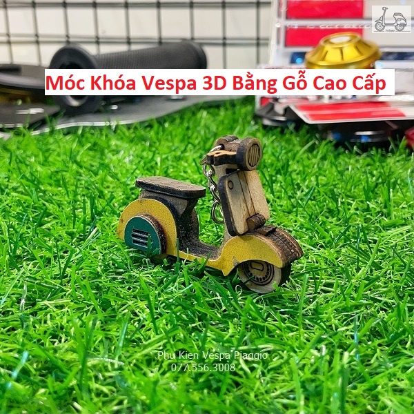 Móc Khóa Hình Xe Vespa 3D 2D Bằng Gỗ Cao Cấp