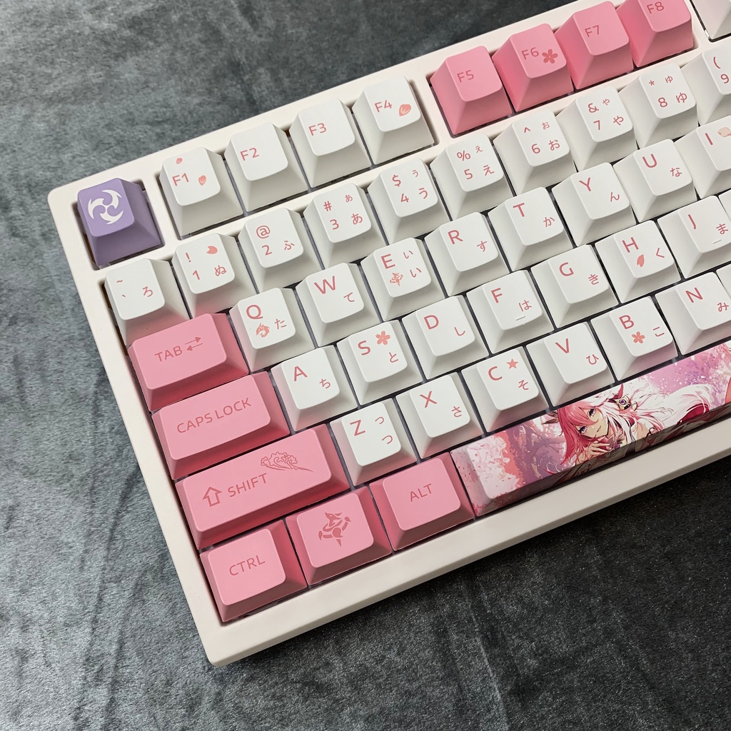 Keycap Genshin Impact YAE MIKO Nút Bàn Phím PBT Dye sub Keycaps Nhuộm Thăng Hoa 135 Phím Họa Tiết Hoạt Hình anime Màu Hồng