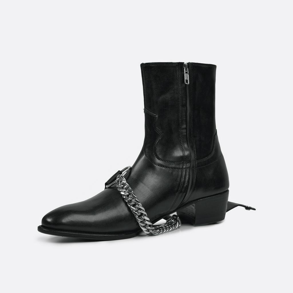 Giày Boots Nam TARMOR Màu Đen Da Thật Kèm Phụ Kiện Dây Xích Harness Chain Boots In Black Leather