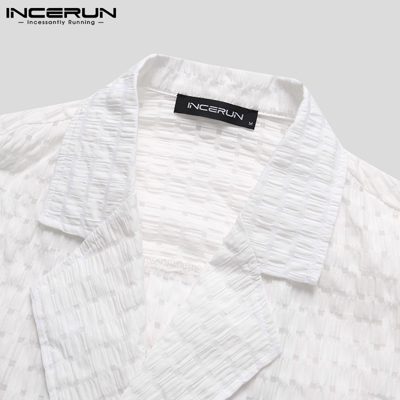 Áo sơ mi INCERUN tay ngắn cổ bẻ dáng rộng chất liệu mỏng xuyên thấu thời trang cho nam giới