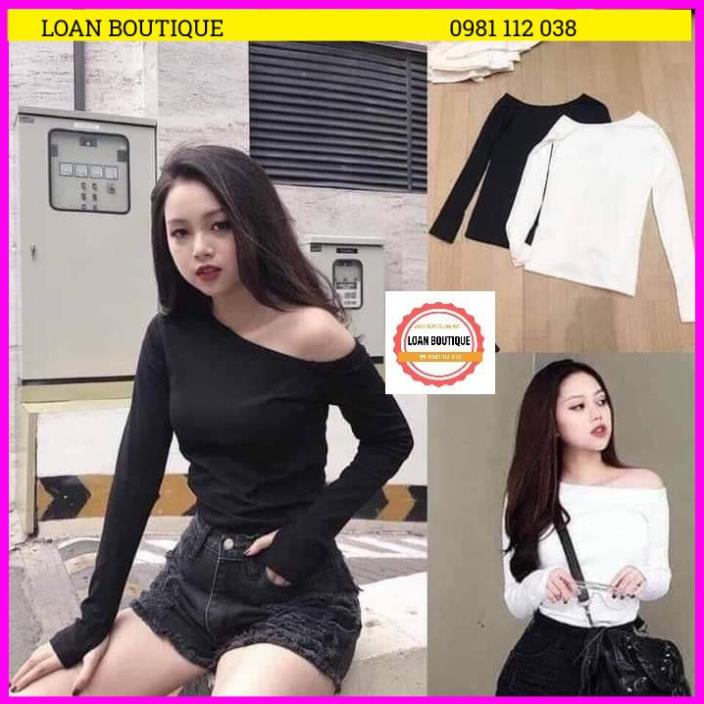 ÁO THUN LỆCH VAI DÀI TAY THIẾT KẾ XỎ NGÓN SANG CHẢNH-ÁO HỞ VAI 1 BÊN