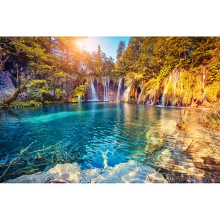 Tranh dán tường Tranh phong thủy dòng suối trong lành, tranh dán tường 3d hiện đại (tích hợp sẵn keo)