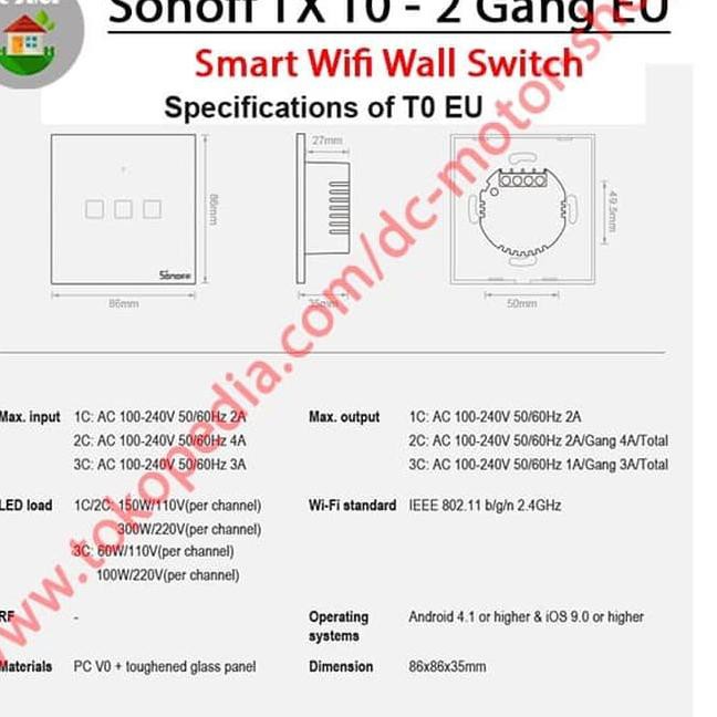 Công Tắc Cảm Ứng Thông Minh Kết Nối Wifi 2 Kênh Sonoff Touch Tx T0 Eu