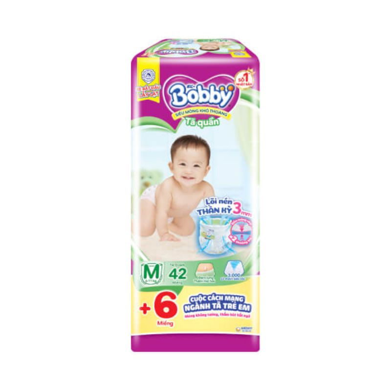 BỈM - TÃ QUẦN BOBBY SIZE M - 42 MIẾNG (CHO BÉ 6 - 10KG)