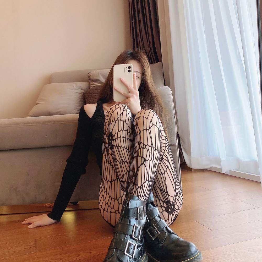 Back2life Vớ Lưới Jacquard Họa Tiết Mạng Nhện Đầu Lâu Cá Tính Phong Cách Harajuku Hàn Quốc