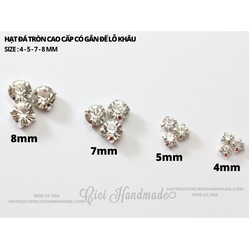 Túi 50 - 100 Hạt đá tròn có gắn đế lỗ khâu link 1/2 Cici Handmade chuyên hạt đá hạt pha lê hạt cườm hạt trang sức tự làm