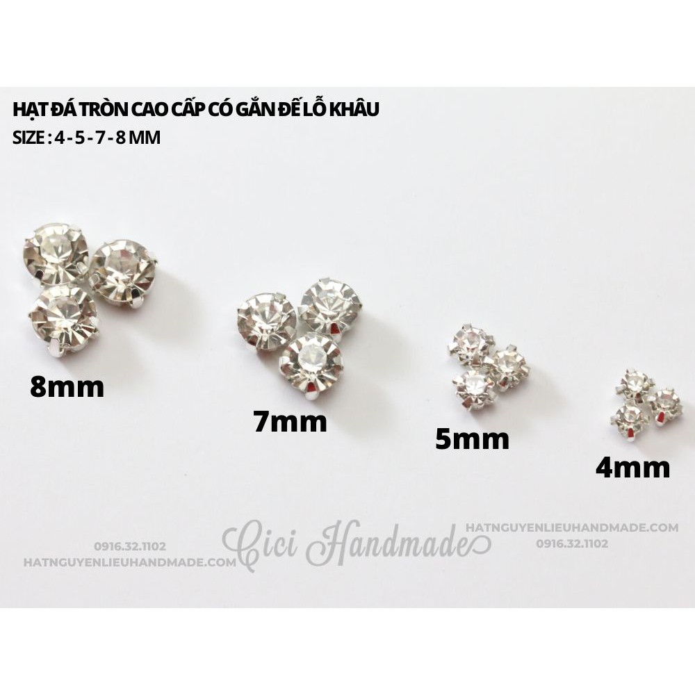 Túi 50 - 100 Hạt đá tròn có gắn đế lỗ khâu link 1/2 Cici Handmade chuyên hạt đá hạt pha lê hạt cườm hạt trang sức tự làm