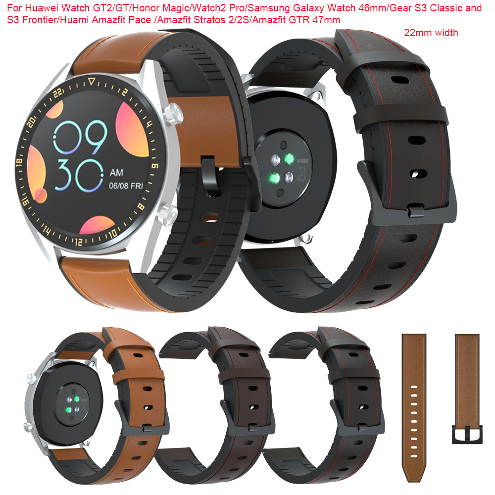 Dây Đeo Bằng Da 22mm Cho Đồng Hồ Huawei Gt Gt2 Gt2E 46mm Honor Magic Watch 2 46mm Amazfit Gtr 47mm