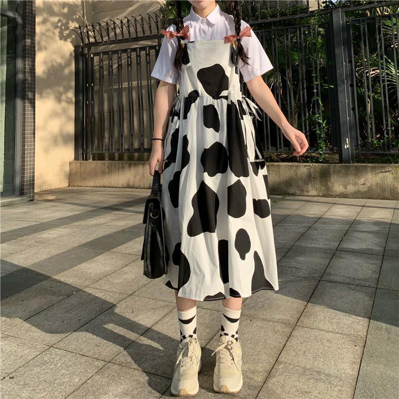 Yếm 2 Dây Nữ Dairy Cow 🎁 Nana's House - FREESHIP 🎁 Váy yếm 2 dây nữ bò sữa trendy dáng dài Ulzzang