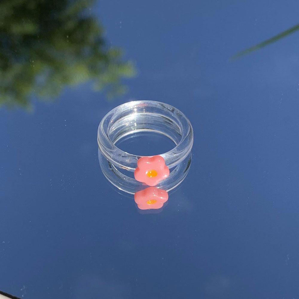 Nhẫn Nhựa Resin Trong Suốt Họa Tiết Hoa Nhiều Màu Dễ Thương Cho Nữ