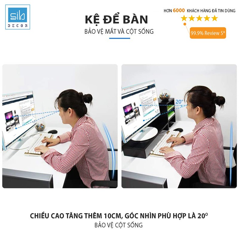 Kệ Để Màn Hình Và Kệ Sách Để Bàn 3 Tầng Màu Đen Cho Văn Phòng