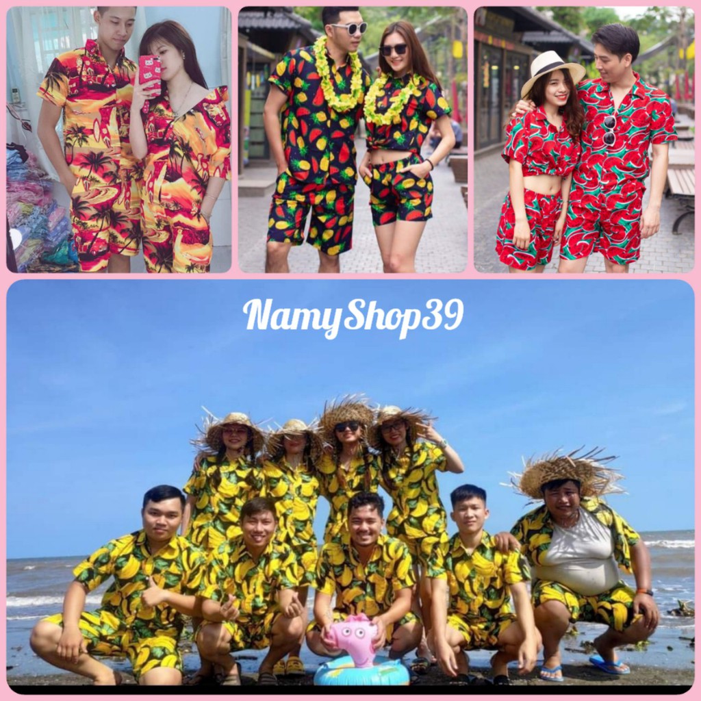 Bộ đồ trái cây đi biển vải kate thái. Đủ size cho cả gia đình