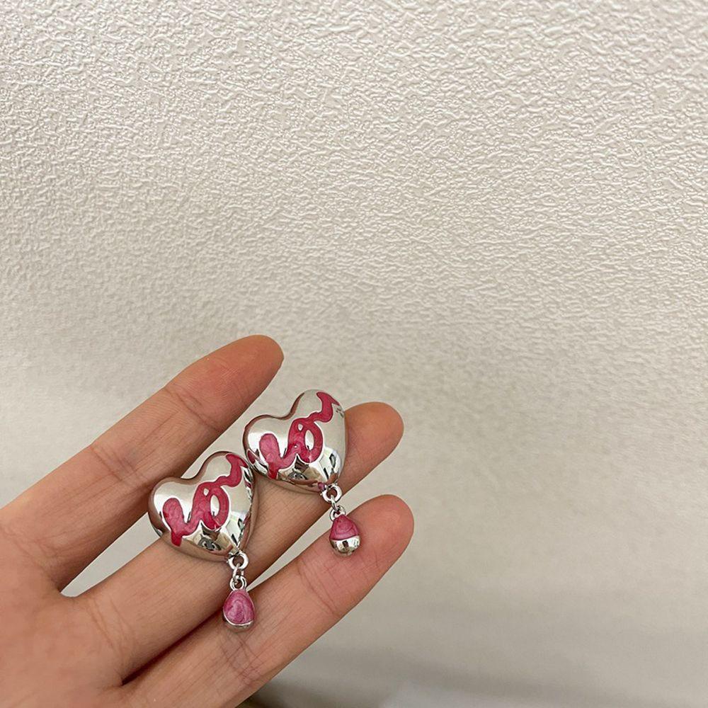 Bông Tai Hình Trái Tim Phối Tua Rua Phong Cách Hàn Quốc Thanh Lịch