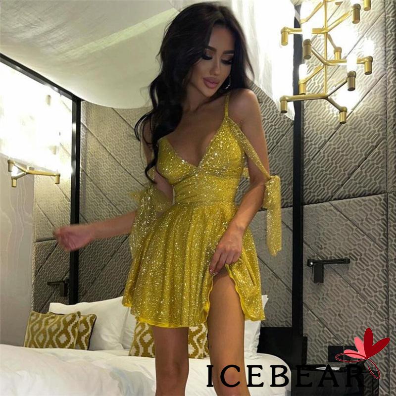 Đầm Nữ Hai Dây Cổ Chữ V Màu Sắc Lấp Lánh Thời Trang