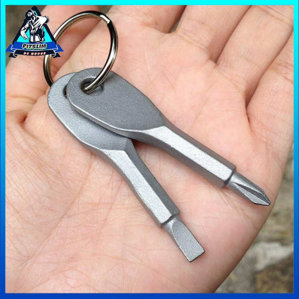 2 Cái tua vít cầm tay đầu chữ thập tay cầm phẳng với vòng chìa khóa dùng ngoài trời