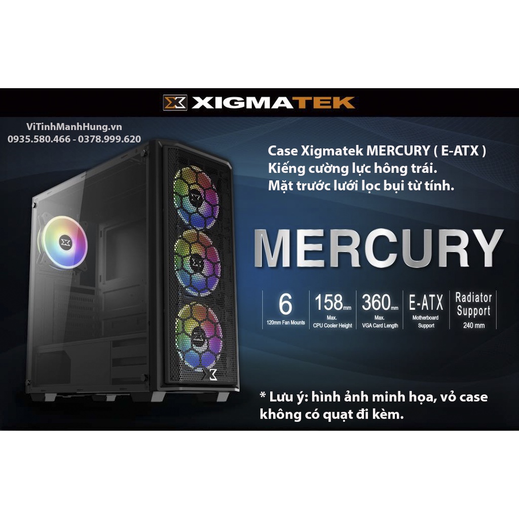 Vỏ case Xigmatek Mercury, E-ATX, USB 3.0, kiếng cường lực hông.