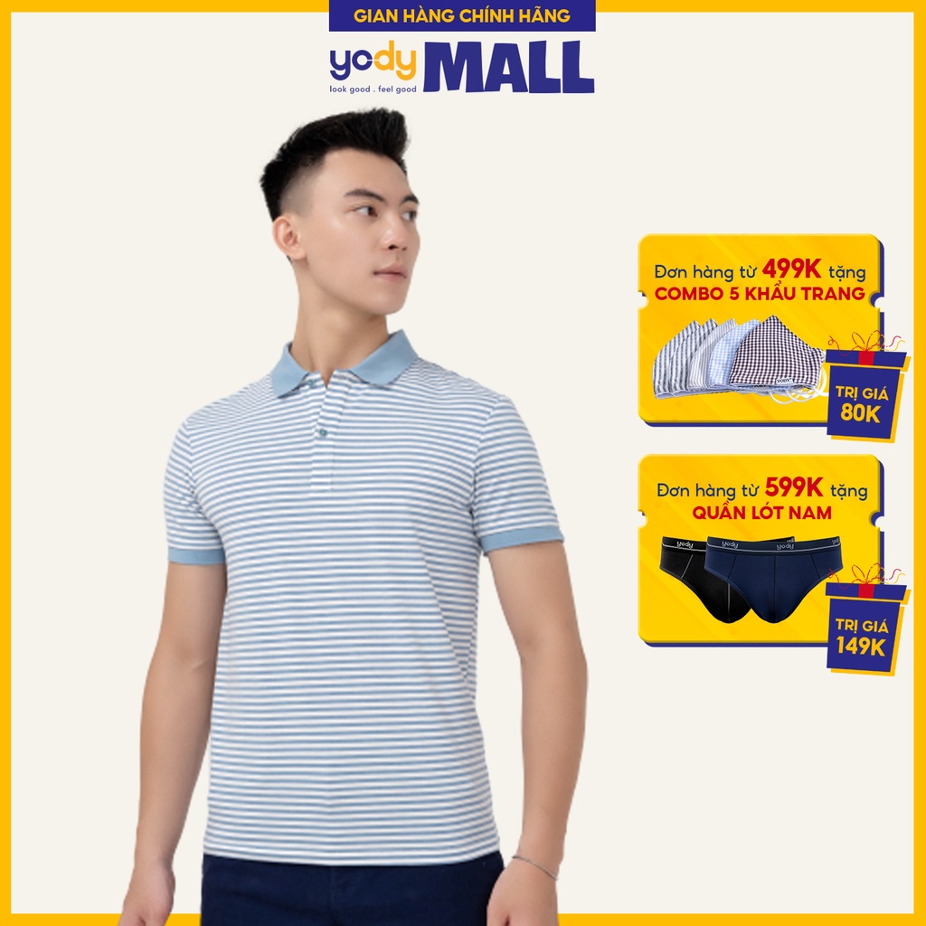 Áo polo nam YODY melange kẻ sọc kiểu dáng trẻ trung thoáng mát APM4069
