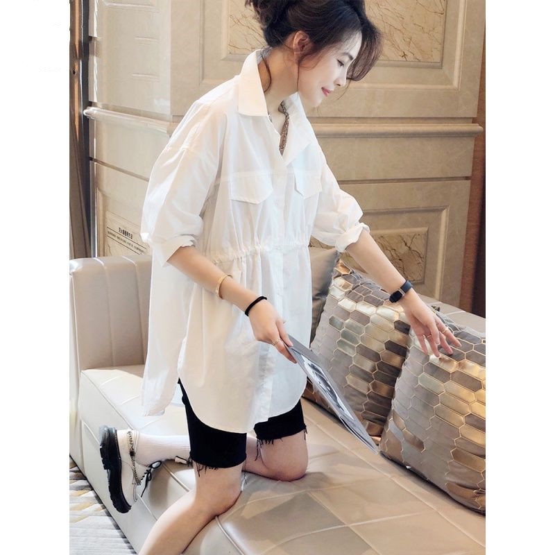 Đầm Sơ Mi Cổ Đứng Lưng Cao Dáng Rộng Cỡ Lớn Thời Trang Công Sở Cho Nữ