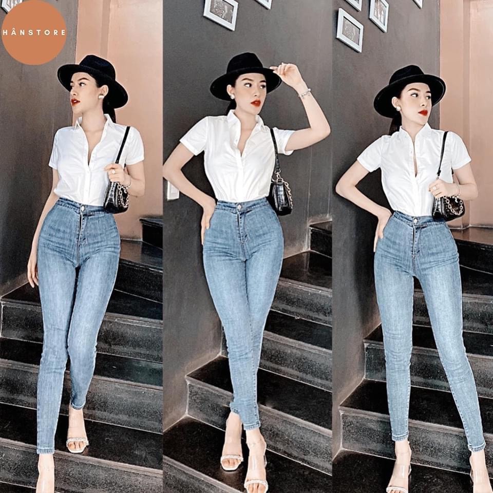 Quần jean nữ lưng cao đậm nhạt không túi co giãn siêu hot | BigBuy360 - bigbuy360.vn