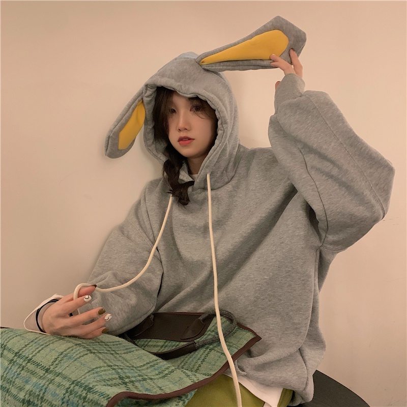 Áo hoodie dài tay cỡ lớn phối nhung dễ thương 47315 | BigBuy360 - bigbuy360.vn