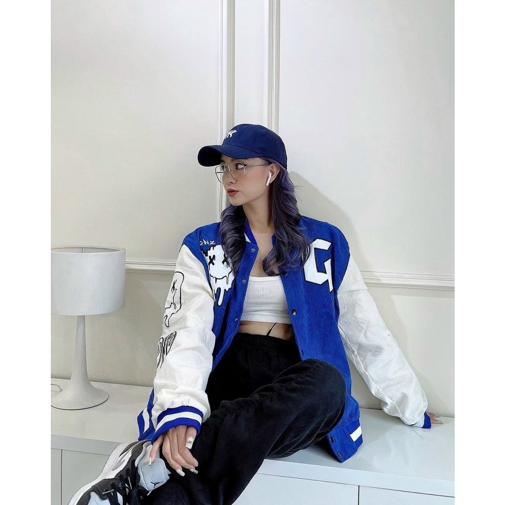 Áo Khoác BomBer Gonz Nhung 2 lớp thêu mặt quỷ logo thêu cao cấp 1kenz