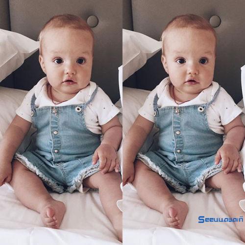 Bộ áo liền quần denim xinh xắn dành cho bé gái