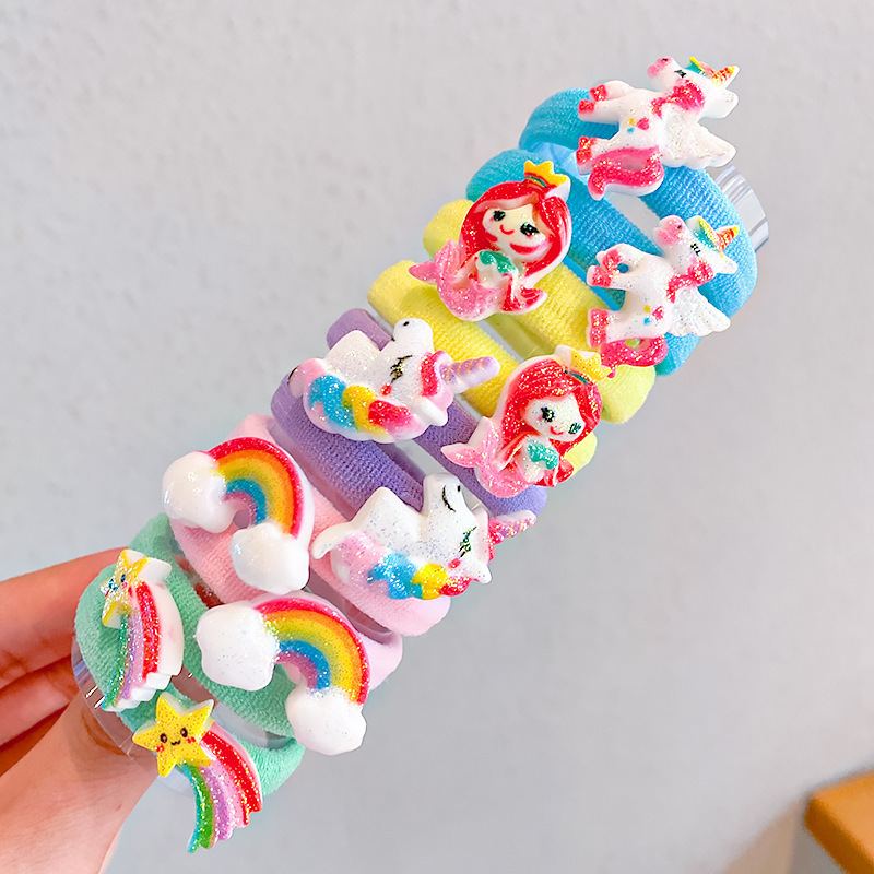Set 10 dây buộc tóc Haimeikang nylon cao su co giãn hoạt hình dễ thương thời trang mới cho bé gái
